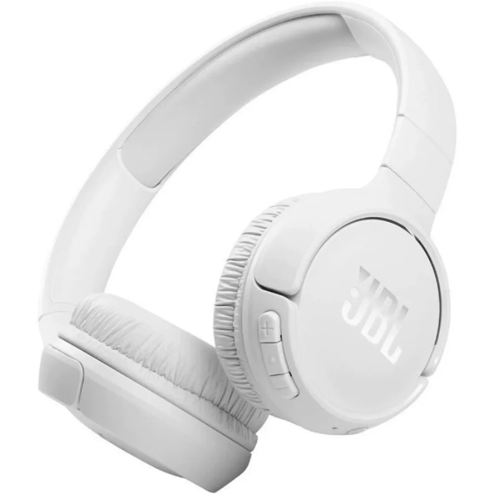 Audífonos inalámbricos JBL Tune 510BT con Bluetooth, sonido de bajos profundos, batería de larga duración, carga rápida USB-C, plegables, con cable protector.