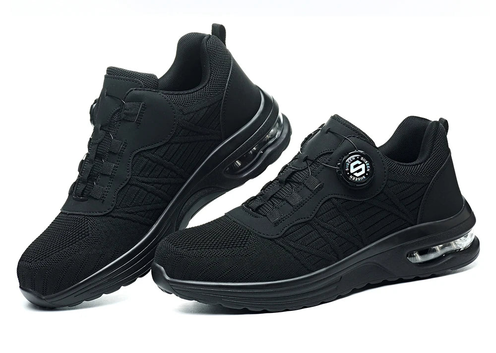 Nuevos zapatos de seguridad con hebilla giratoria para hombre, botas de trabajo ligeras antiimpacto y antiperforación, diseño deportivo de moda para exteriores profesionales