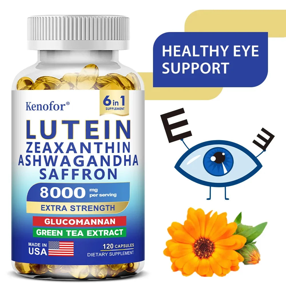 Suplemento de Luteína y Zeaxantina 8000 Mg, Vitaminas para la Vista con Azafrán para Adultos, Suplemento para la Salud Ocular, para Apoyar la Visión y el Cuidado de los Ojos