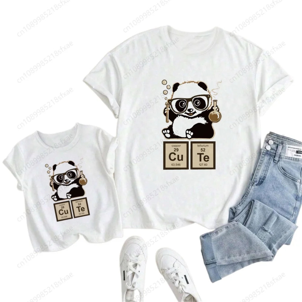 Camiseta de verano para niños y niñas, ropa blanca con Panda de dibujos animados