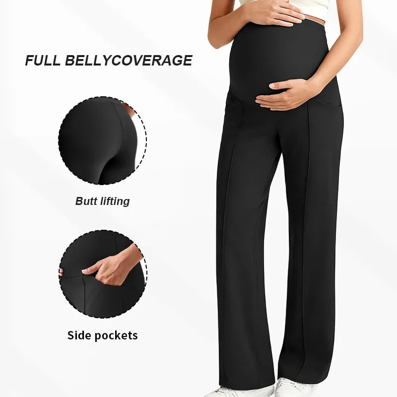 Pantalones rectos de maternidad de talla grande 2026 Otoño Invierno pantalones de pierna ancha de cintura alta para mujeres embarazadas ropa exterior pantalones sueltos Premama