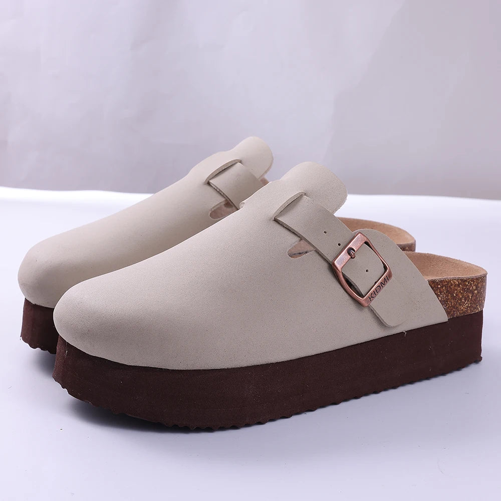 Shevalues-Sandalias de plataforma para mujer, zuecos de tacón grueso, zapatillas de cuero, calzado de corcho, sandalias de playa a la moda, Verano