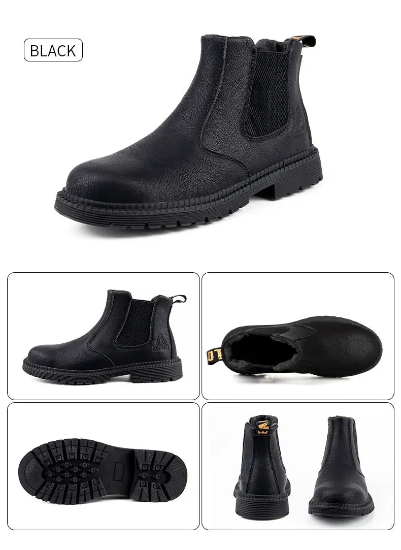 Botas de trabajo Lerther para hombre, zapatos de seguridad indestructibles, zapatillas de trabajo a prueba de pinchazos con punta de acero, zapatos de trabajo para hombre