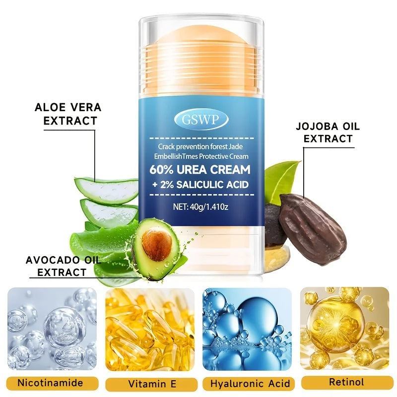GSWP Crema para pies con 60% de urea y 2% de ácido salicílico, nutre e hidrata manos y pies, sin alcohol, apta para todo tipo de piel 40+40g