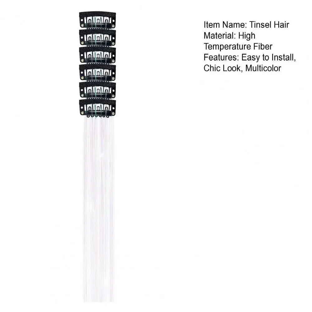 6 uds 50cm chispeantes pelo brillante oropel extensiones de cabello oropel extensiones de Clip de pelo sintético mujeres para tocado trenzado
