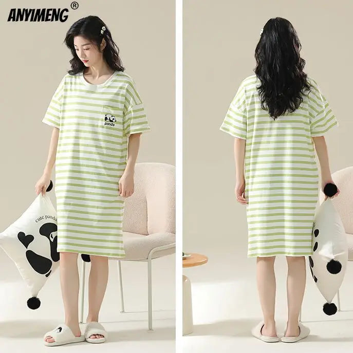 100% ALGODÓN! Camisón de verano para mujer de talla grande M-4XL, nuevo camisón antibacteriano HQ, camisón de manga corta, vestido informal