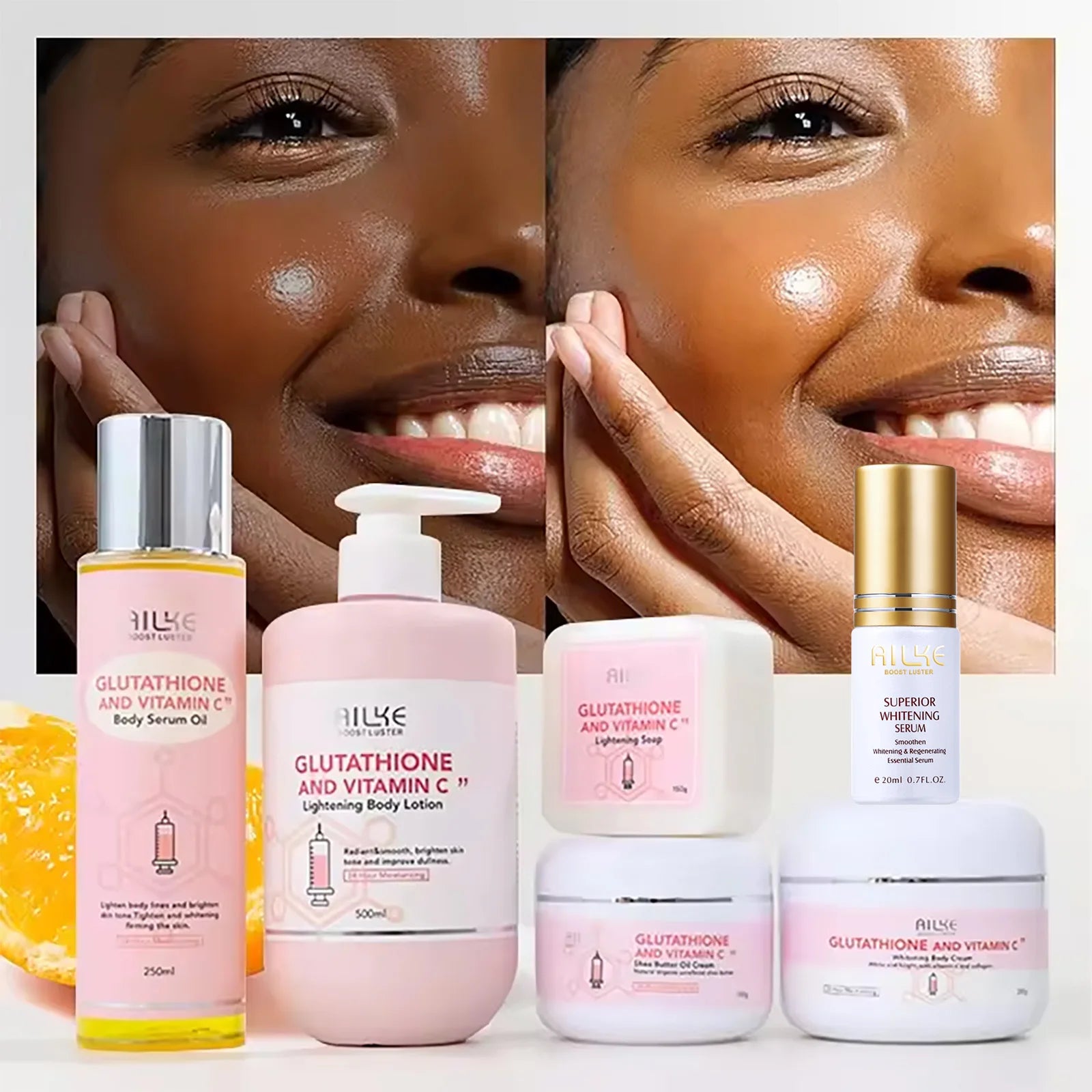 AILKE blanqueamiento eliminar manchas negras loción para el cuidado de la piel Facial crema hidratante glutatión corporal vitamina C piel negra cara nuevo conjunto