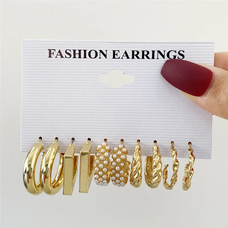 Conjunto de pendientes de aro bohemios de círculo grande para mujer, pendiente de perla Vintage bohemio de Color dorado, pendientes de circonita con forma de corazón, regalos de joyería