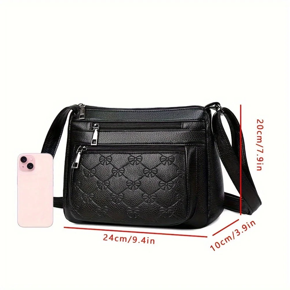 Bolso de Hombro de Moda para Mujer, de Piel Sintética, Gran Capacidad, con Múltiples Bolsillos, Estilo Mamá, Negro, Repujado, para Salidas y Fiestas