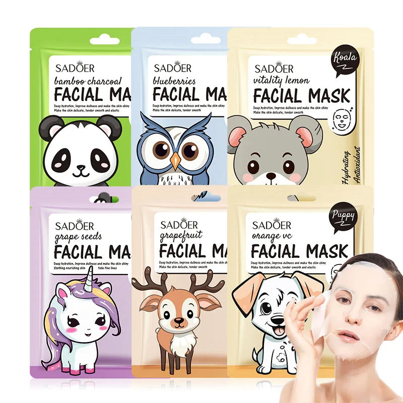 5 uds SADOER dibujos animados frutas frescas máscaras faciales hidratante calmante iluminador mascarilla Facial hidratante para el cuidado de la piel Facial