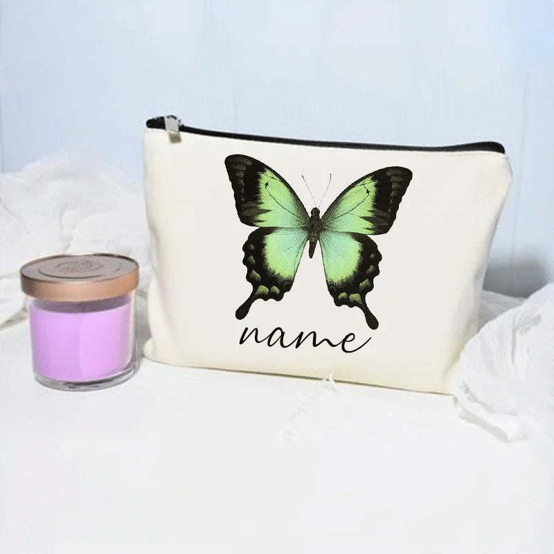 Bolsa de maquillaje de mariposa, billetera personalizada con nombre, almacenamiento de lápiz labial cosmético para mujer, regalo para amantes de las mariposas, minimonedero de moda
