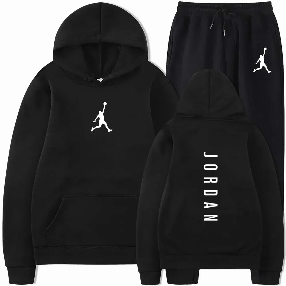 2025 primavera y otoño fitness al aire libre baloncesto conjunto de ropa deportiva casual moda hombres jersey con capucha + pantalones para correr conjunto de dos piezas