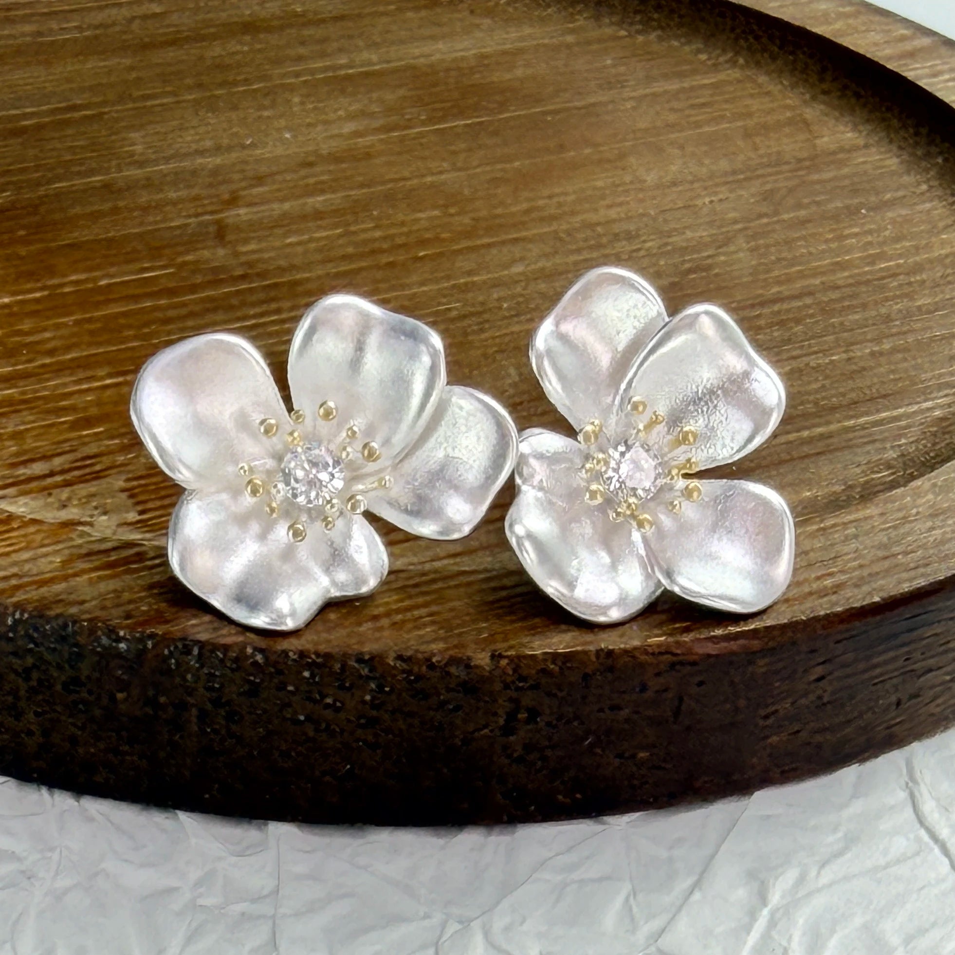PANJBJ-pendientes de plata de ley 925 con forma de flor para mujer, con circonita, acabado mate, estilo Retro, regalo de joyería de cumpleaños, envío directo