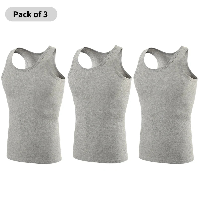 Chaleco de talla grande de Color sólido para las cuatro estaciones para hombre, Top cómodo de algodón puro para deportes juveniles y Fitness, Base para mediana edad, 1/3 piezas