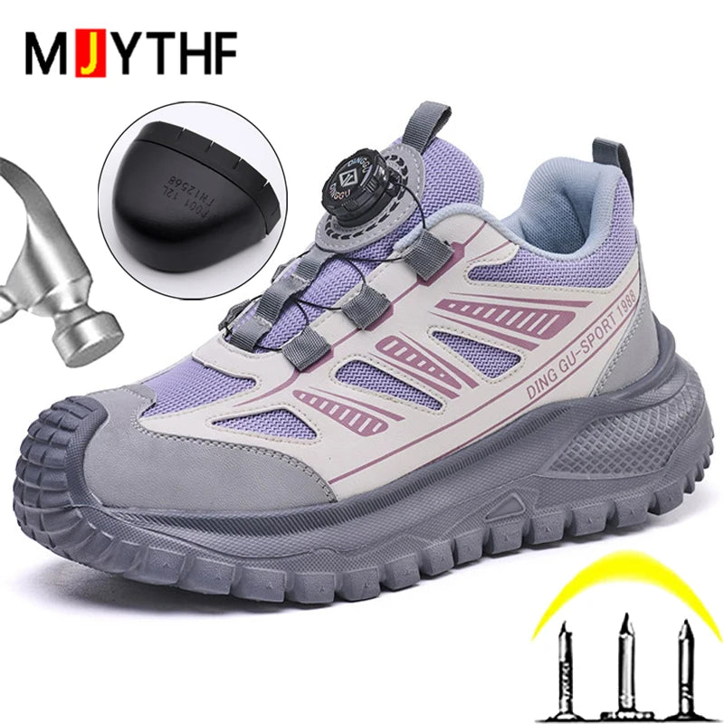 Zapatos de seguridad para el trabajo para mujeres y hombres, zapatillas de trabajo antipinchazos, zapatos indestructibles con botón giratorio, botas de trabajo antideslizantes