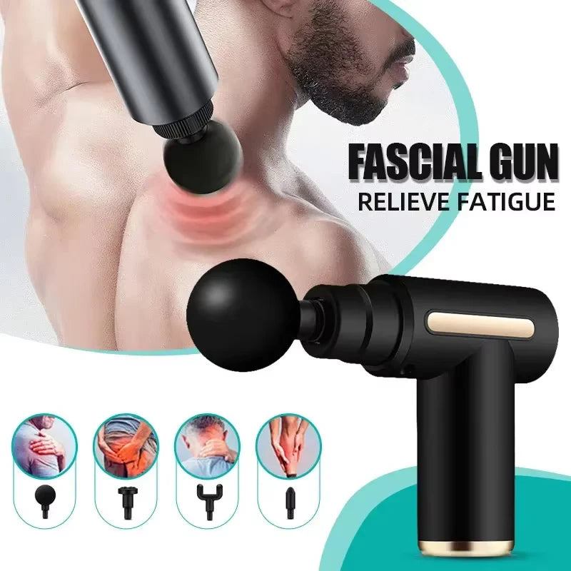 Pistola de masaje eléctrica, herramienta de masaje de percusión de tejido profundo de 4 piezas, relaja los músculos en partes del cuerpo y alivia el dolor.