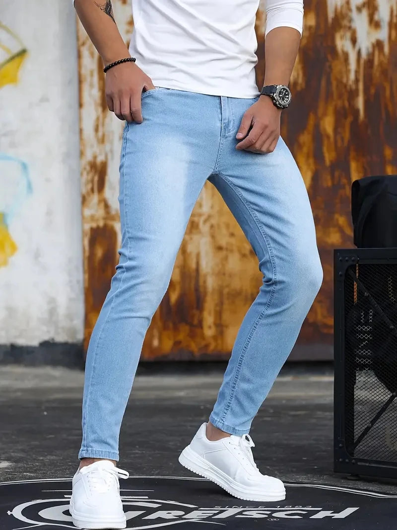 Pantalones de hombre Retro lavado cremallera pantalones vaqueros elásticos Casual pantalones ajustados pantalones de tubo de talla grande para hombre pantalones vaqueros ajustados de mezclilla para hombres
