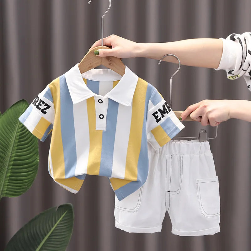 Ropa para niños, ropa para madres y niños, conjuntos para niños, camiseta, pantalones cortos, traje de moda de manga corta de algodón de verano, 2 uds.