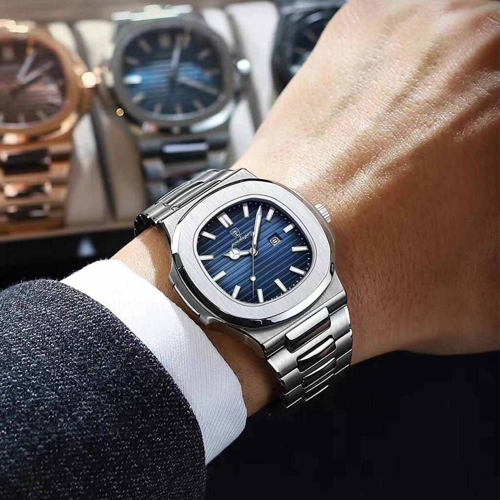 Reloj de pulsera cuadrado de lujo POEDAGAR para hombre, resistente al agua, luminoso, con fecha, de acero inoxidable, deportivo, de cuarzo, para hombre.