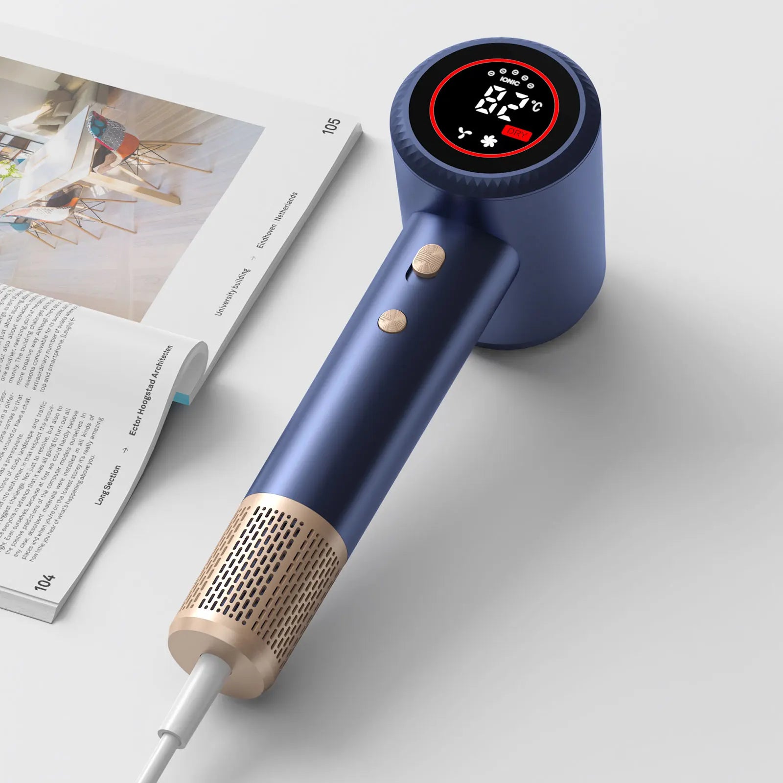 Secador de Pelo Portátil de Alta Velocidad con Iones Negativos para Uso Doméstico, Sin Aspas, Silencioso, Ligero, Cuidado del Cabello, Motor BLDC de 1500W, Pantalla Digital