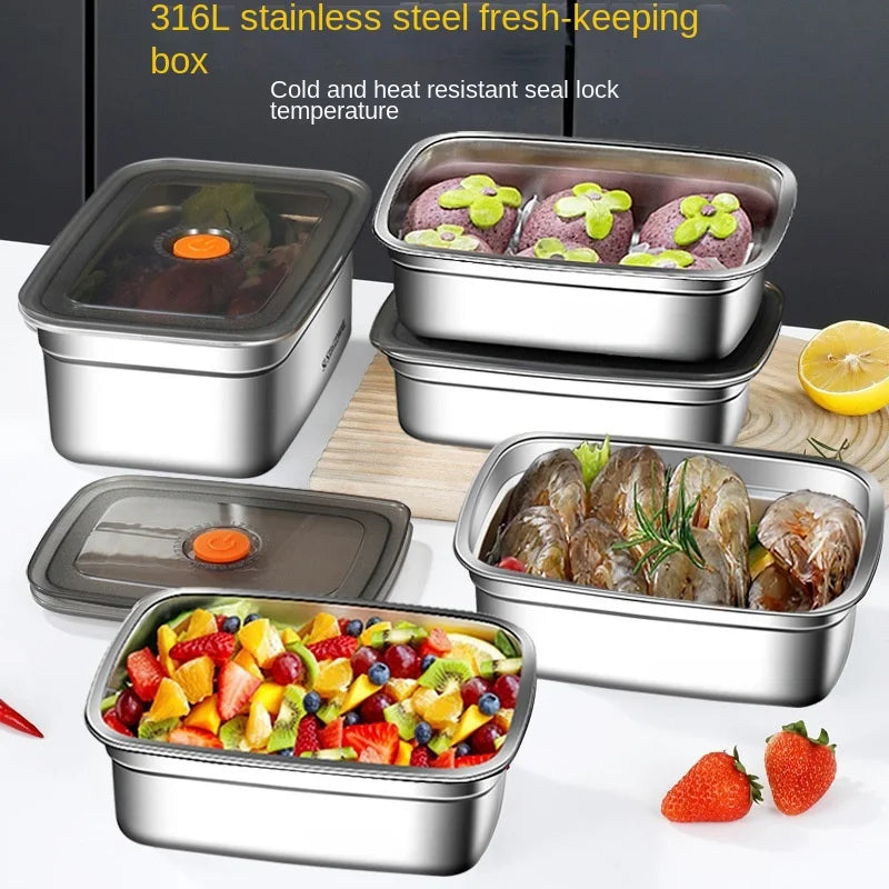 Crisper de acero inoxidable 304, fiambrera, fiambrera sellada a prueba de fugas, caja de almacenamiento para refrigerador y congelador, fiambrera para acampar