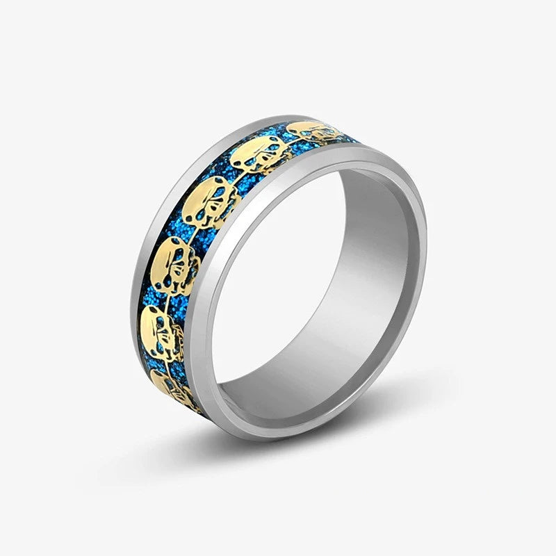 Anillos con diseño de dragón dominante de acero inoxidable de 8mm para hombres y mujeres, anillo Punk con incrustaciones de fibra de carbono azul, bagues pour femme