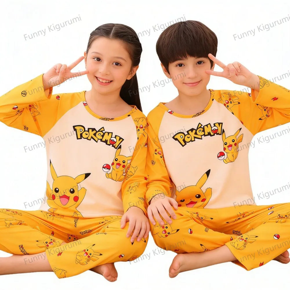 Pijamas de dibujos animados para niños de 3 a 5, 7, 9, 11 y 13 años, conjuntos de ropa para el hogar para niños, pijamas de Pikachu de manga larga para niñas, ropa de descanso para adolescentes