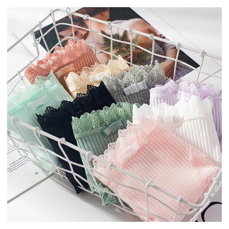 Bragas de algodón para mujer, bragas de encaje sexis, bragas de Color sólido para niñas, juego de ropa interior, ropa interior, Dropshipping 3 unids/lote