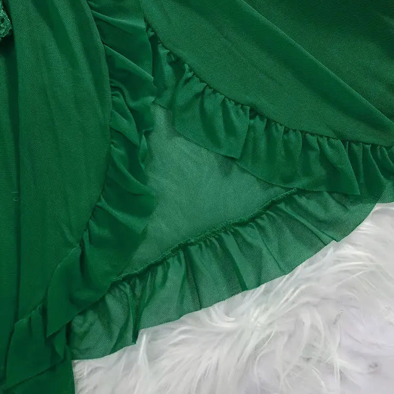 Conjunto de 2 uds de camisón de encaje para mujer, ropa de casa exquisita, nuevo pijama verde para la noche, camisón transparente dividido, conjuntos de bragas con sujetador con cuello en V