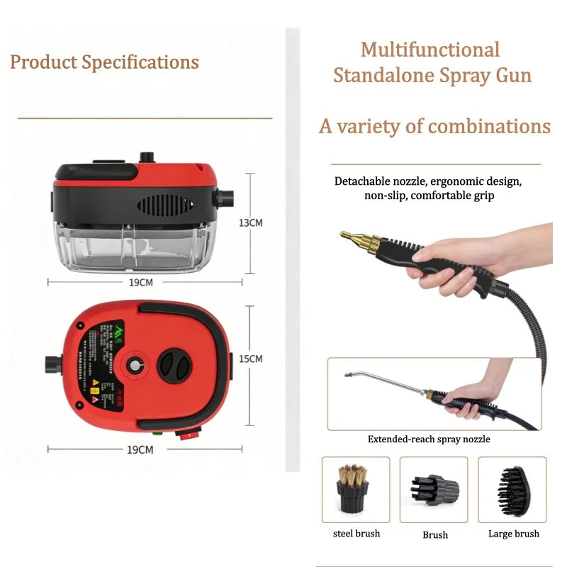 Limpiador a vapor de alta presión de 110V con múltiples boquillas, vaporizador portátil de mano para limpieza de azulejos de cocina, coche y baño.