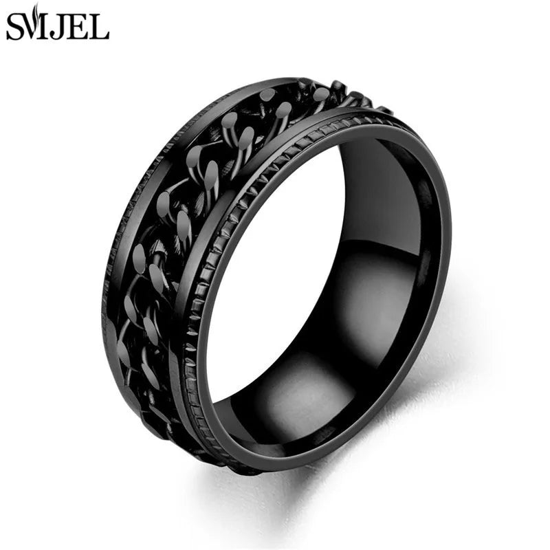Anillo de cadena giratoria de acero inoxidable para hombre, sortija giratoria multifuncional de 8mm, joyería para pareja, 2024