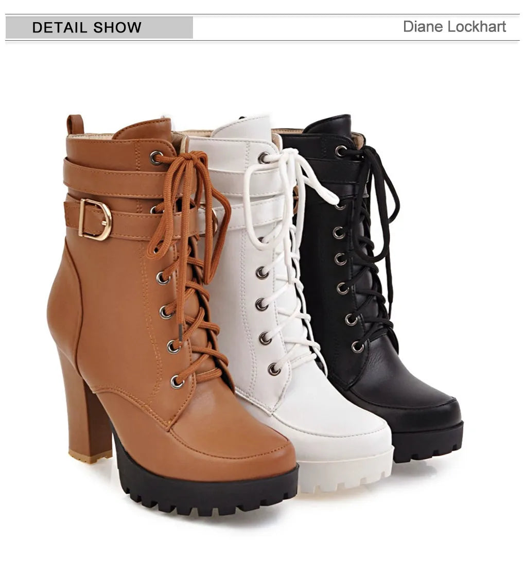 Zapatos de mujer Botas de moto Otoño Invierno Botas de mujer 2025 Botas de tobillo elegantes para mujer Plataformas de tacón alto Botas sexis con hebilla blanca