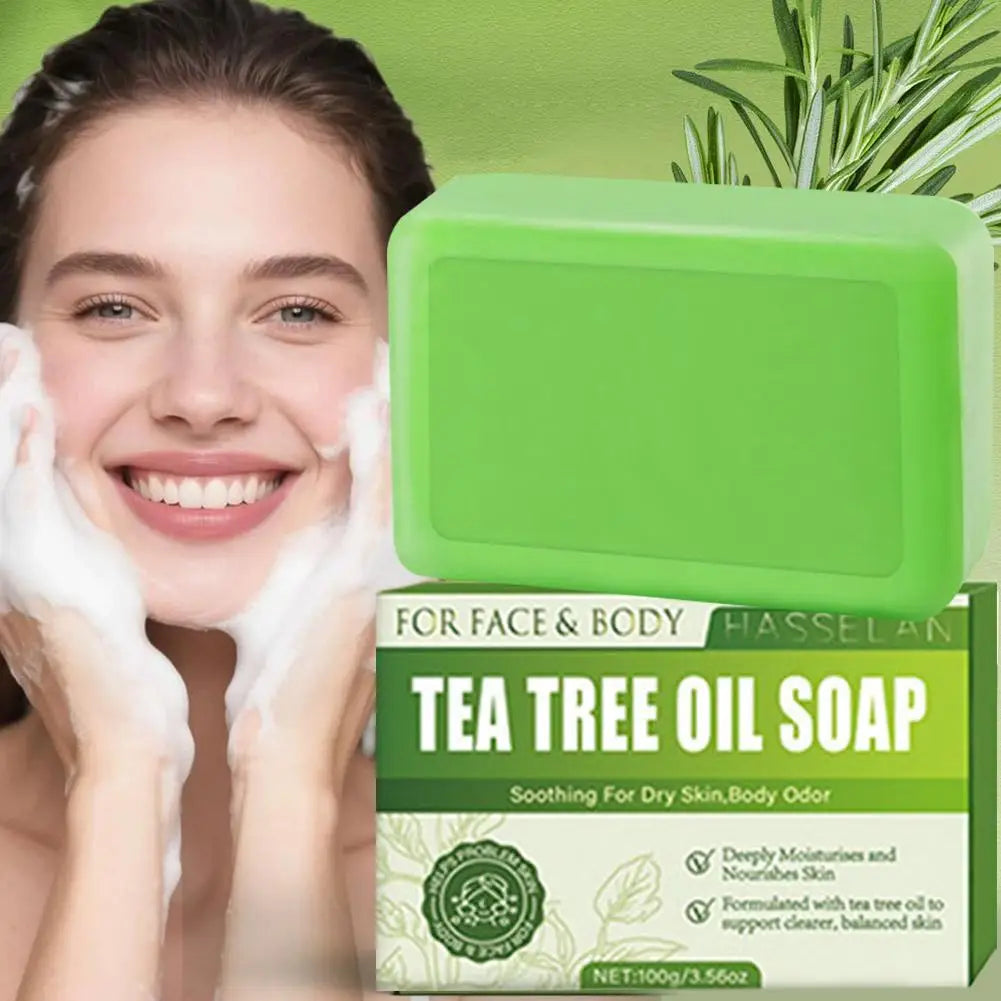 Jabón de Árbol de Té Verde, Jabón en Barra con Aceite de Árbol de Té, Jabones Naturales para Limpiar la Piel del Rostro, Cuerpo y Manos, Jabón en Barra Exfoliante Suave