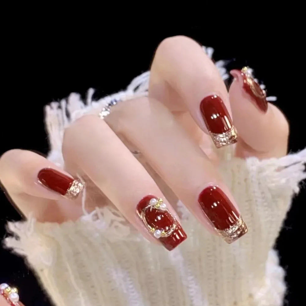 24 Uñas Postizas Degradadas Francesas Estilo Bailarina, Resistentes al Agua, Forma Ataúd Mediano, Uñas Falsas, Puntas de Uñas a Presión
