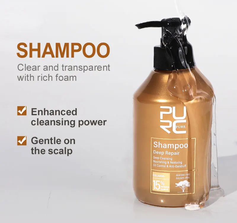 PURC-tratamiento para el cabello dañado, aceite de argán marroquí, aminoácido, queratina, suavizante, champú sin sulfato, acondicionador, juego de cabello para coche