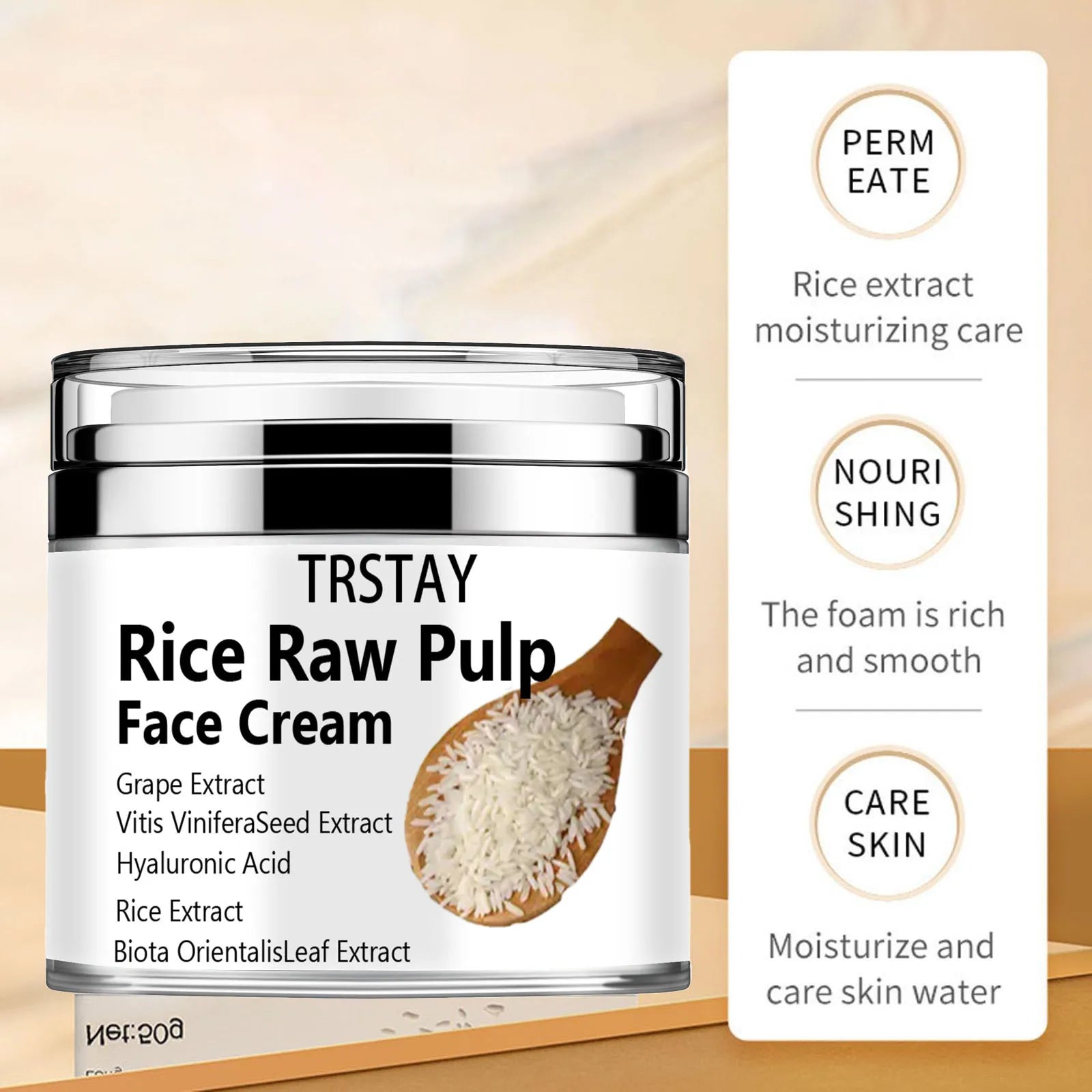 Crema de arroz para la cara, crema facial de pulpa cruda de arroz, crema hidratante de arroz para hidratar la piel, reduce los poros, extracto de arroz anti Agi