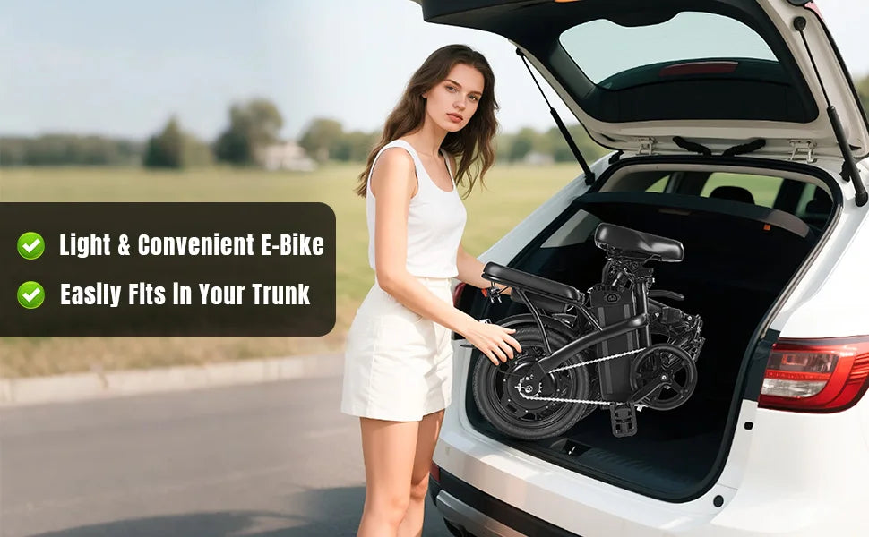 Bicicletas eléctricas para adultos de 560W, 24MPH, batería extraíble de 48V10.4AH, bicicleta eléctrica plegable de 14 pulgadas, bicicleta eléctrica con absorción de impactos múltiple
