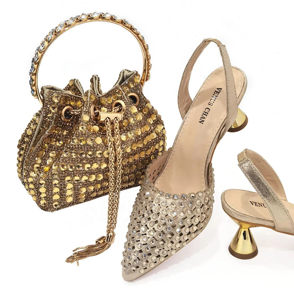 Sandalias con fondo de Muffin decoradas con cuentas para mujer, zapatos y bolso cómodos y versátiles, elegantes, a la moda, verano, 2023