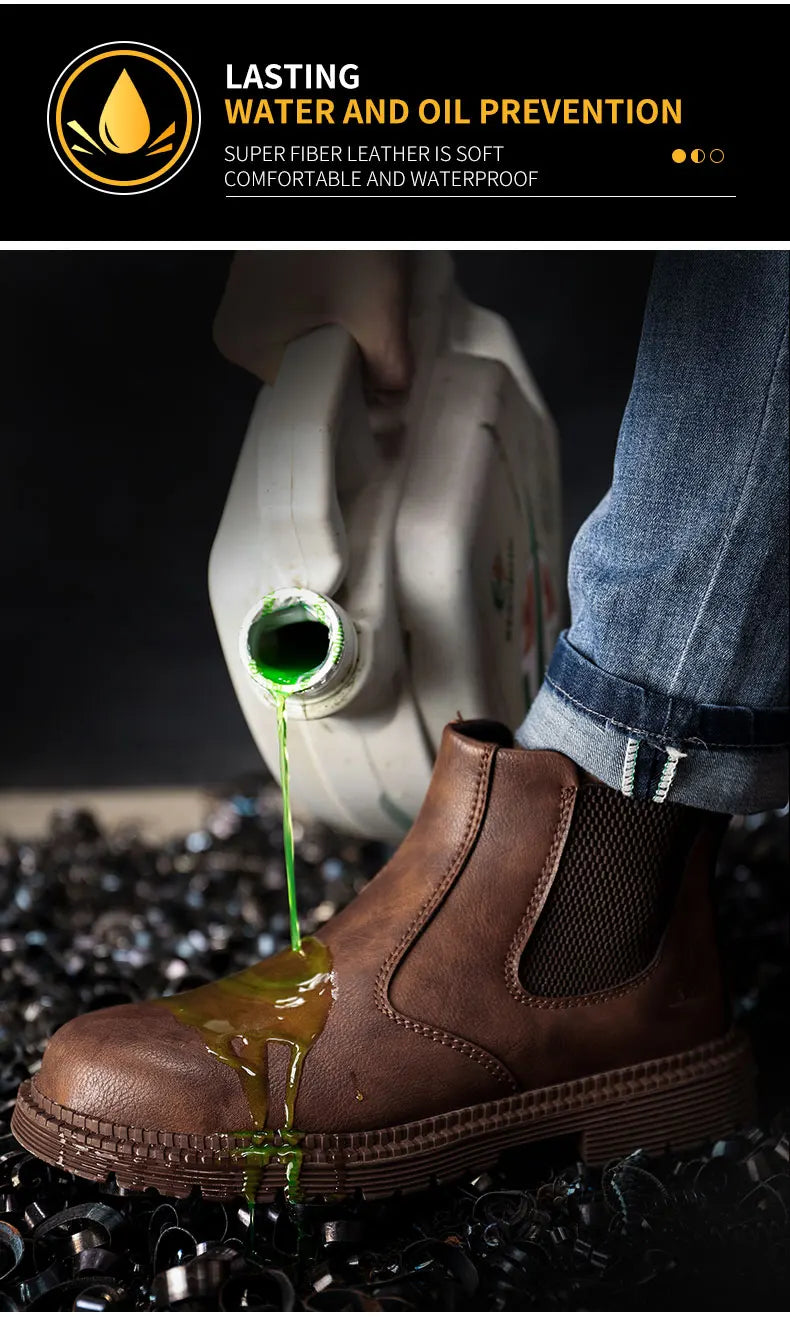 Botas de trabajo Lerther para hombre, zapatos de seguridad indestructibles, zapatillas de trabajo a prueba de pinchazos con punta de acero, zapatos de trabajo para hombre