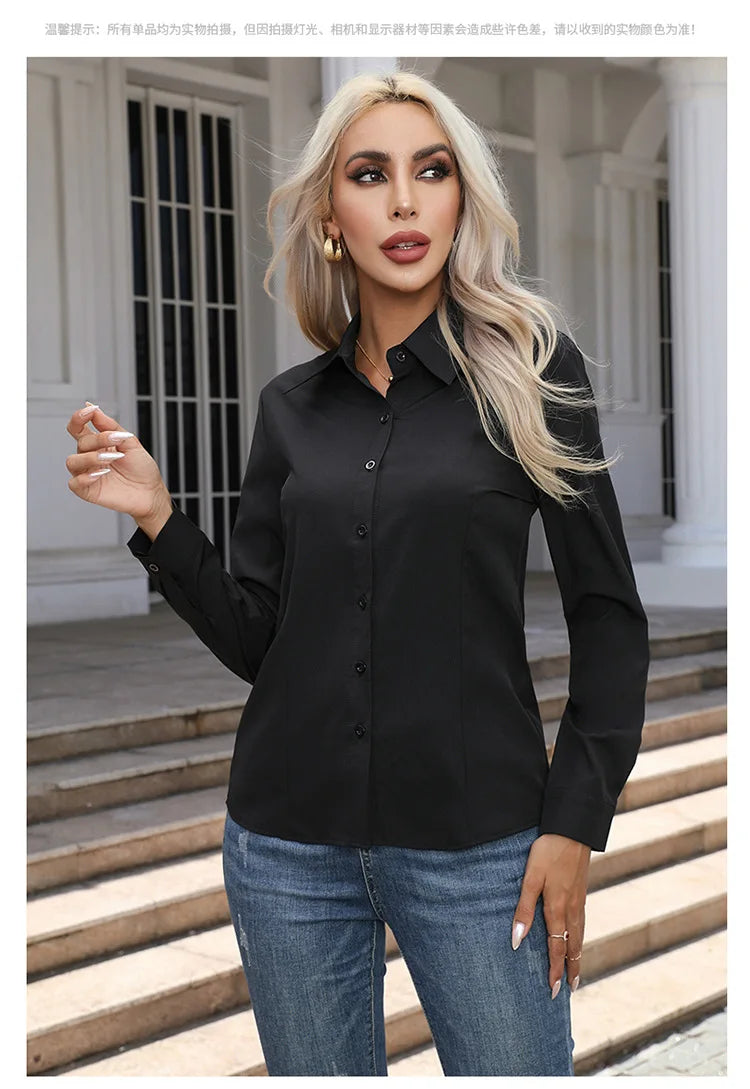 Blusa Elegante de Gasa con Botones para Mujer, Camisa Informal de Manga Larga con Cuello Camisero para Primavera y Verano, Blusa Tipo Túnica para Oficina