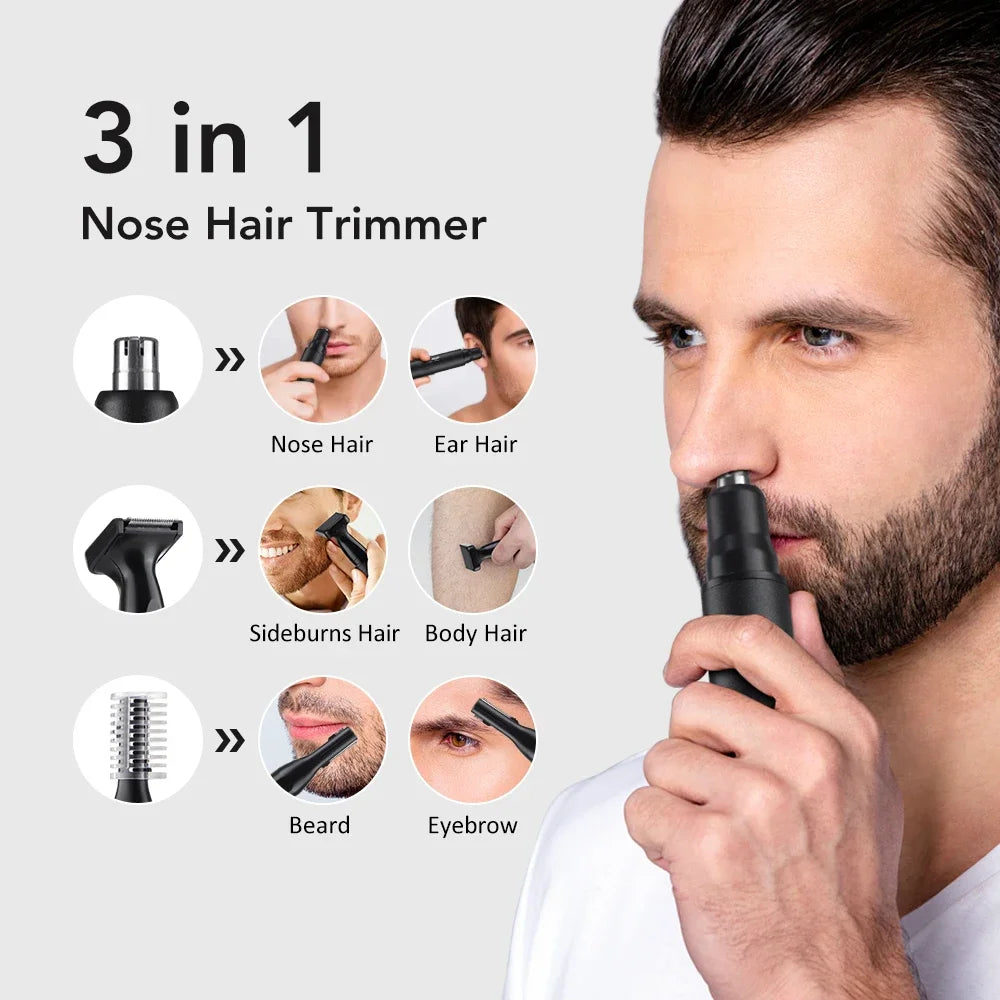 Cortadora de pelo eléctrica 3 en 1 para hombres, pantalla LED, patillas indoloras, cejas, barba, afeitadora, recargable por USB