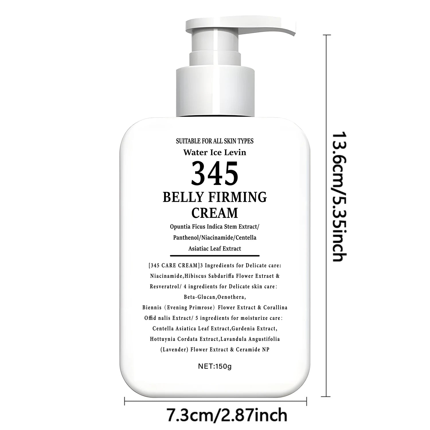 345 Crema reafirmante para el vientre Extracto de tallo de opuntia. Niacinamida Pantenol. Objetivos Piel Crepey. Tensar firmes. Todos los tipos de piel. 150 g.
