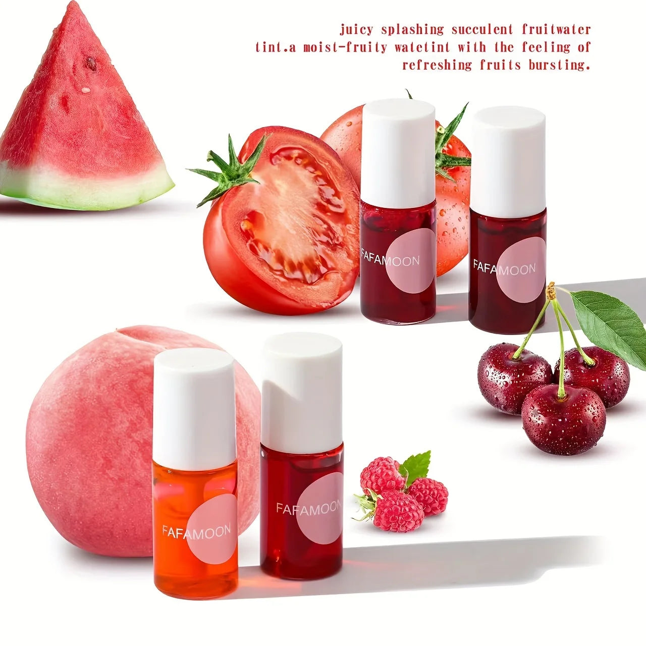 Tinte de labios afrutado de 4 colores, tinte de brillo de agua, lápiz labial líquido hidratante impermeable, antiadherente, alto pigmento, colores de larga duración