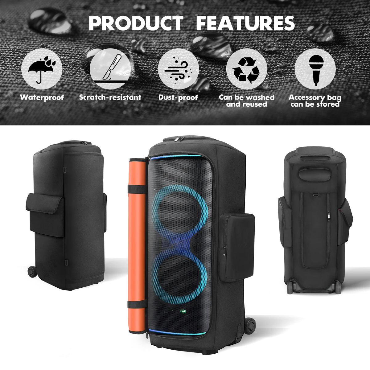 Para JBL Partybox 720 funda antipolvo para altavoz portátil con bolsillo para micrófono bolsa de almacenamiento para altavoz de doble cara resistente al desgaste para viajes al aire libre