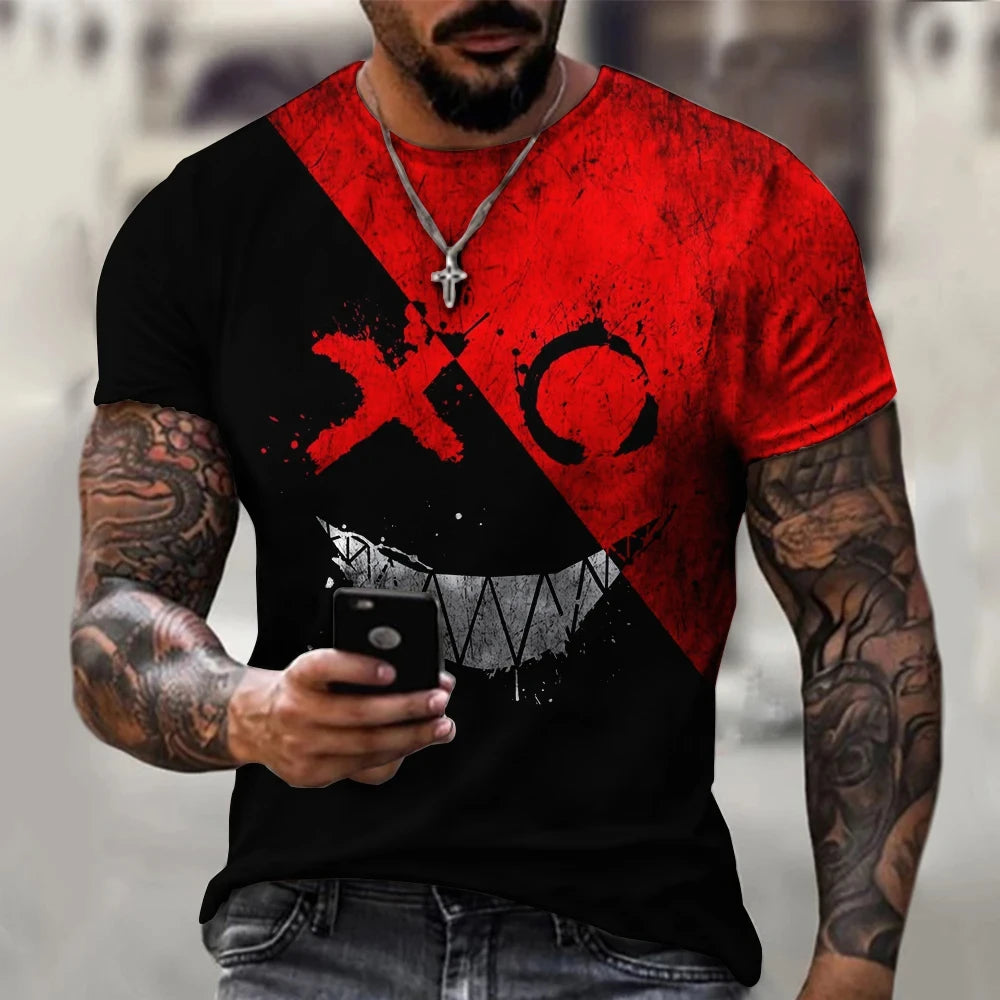 Camiseta de gran tamaño para hombre, pantalón corto informal de manga Hip Hop con estampado de cara sonriente, camiseta de talla grande, Jersey, camiseta para hombre 2024