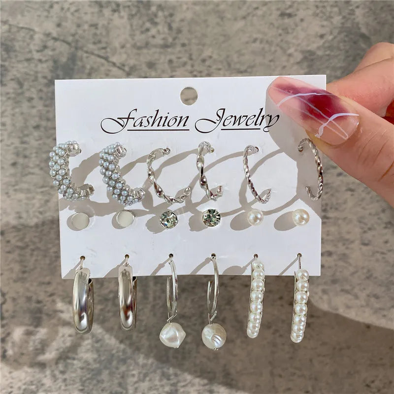 Conjunto de pendientes de aro bohemios de círculo grande para mujer, pendiente de perla Vintage bohemio de Color dorado, pendientes de circonita con forma de corazón, regalos de joyería