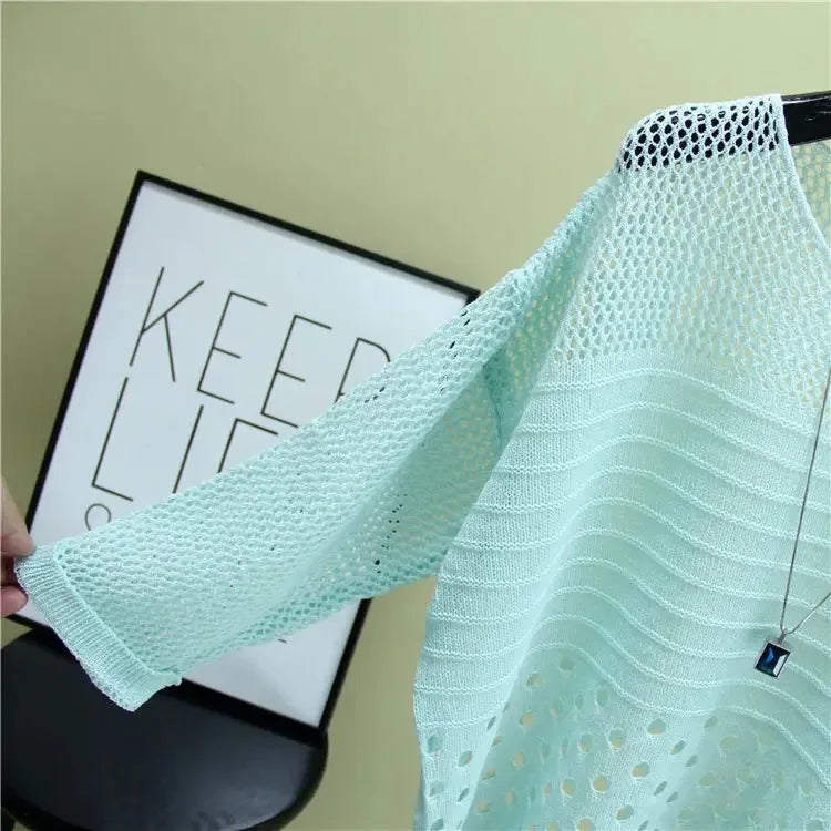 Primavera y novedad de verano, chaleco tejido de seda de hielo, Top calado, parte inferior fina, ropa de calle, camisa para mujer