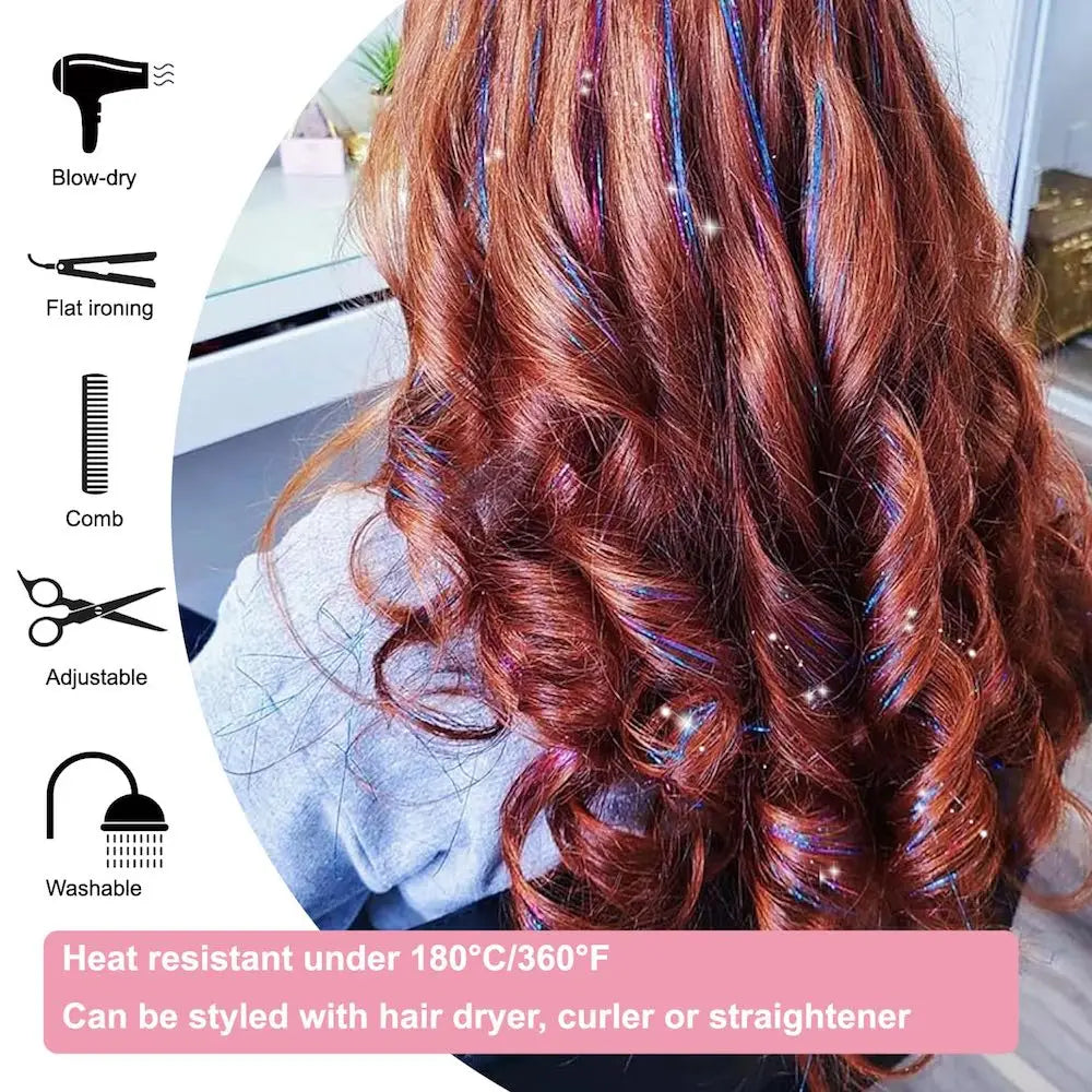 6 uds 50cm chispeantes pelo brillante oropel extensiones de cabello oropel extensiones de Clip de pelo sintético mujeres para tocado trenzado