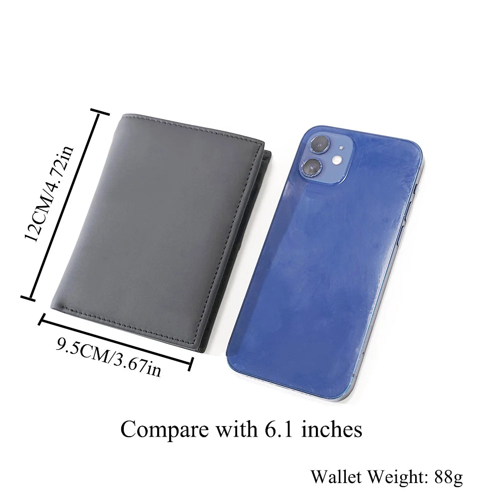 Cartera para hombre, billeteras de cuero genuino para hombre, monedero con cremallera, billeteras de negocios verticales, tarjetero antirrobo RFID, monedero
