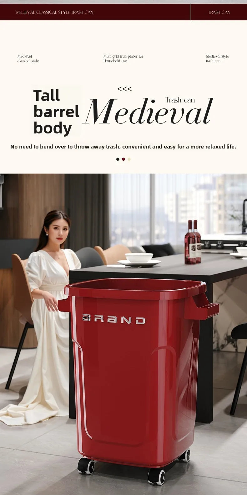 Contenedor de Basura de Cocina de Gran Capacidad con Ruedas y Tapa para Uso Doméstico y Comercial, Fácil de Mover, No Es Necesario Agacharse